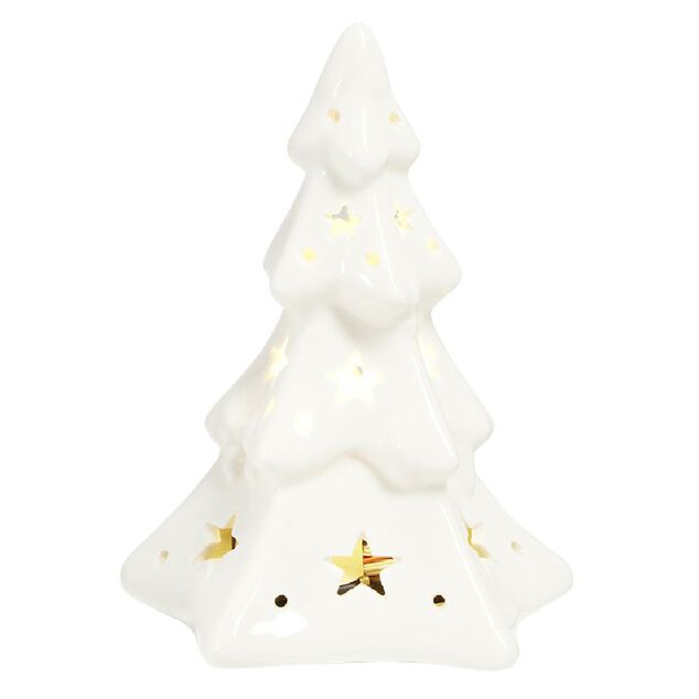 Sapin de No&euml;l lumineux et musical 1LED c&eacute;ramique blanc H16cm