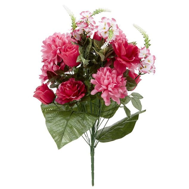 Piquet de gla&iuml;eul+rose H68 cm rose - Fleur artificielle 24 t&ecirc;tes