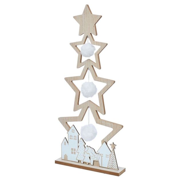 Sapin &eacute;toile en bois &agrave; poser d&eacute;cor chalet blanc H75cm