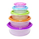 Bo&icirc;te alimentaire x5 embo&icirc;table plastique couvercle multicolore &Oslash;25xH9,5cm
