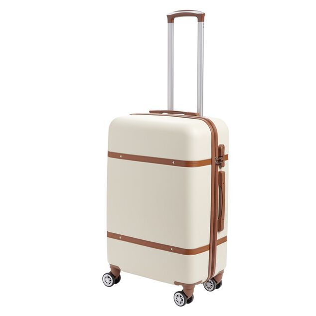 Valise cabine plastique ABS beige et marron avec cadenas 67x26xH44cm