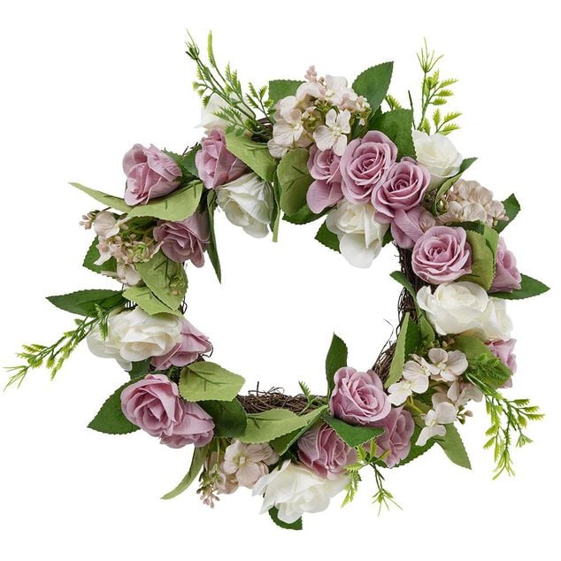 Couronne fleur artificielle mini rose blanche et rose &Oslash;35cm