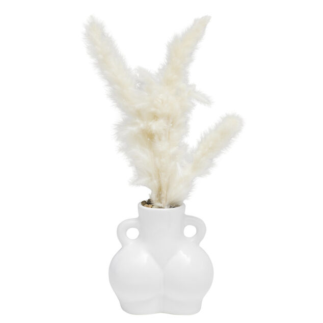 Vase en c&eacute;ramique silhouette femme avec tige pampa &Oslash;11xH6,5cm