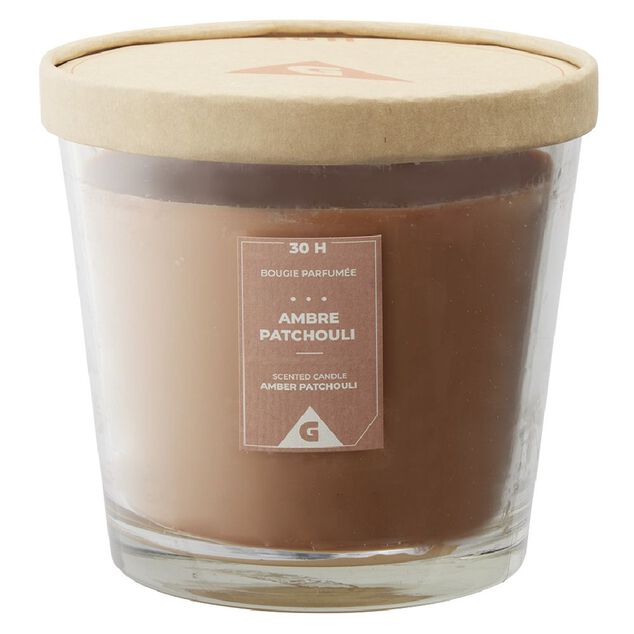 Bougie parfum&eacute;e dans verre senteur ambre patchouli &Oslash;13,5xH12,5cm 30H
