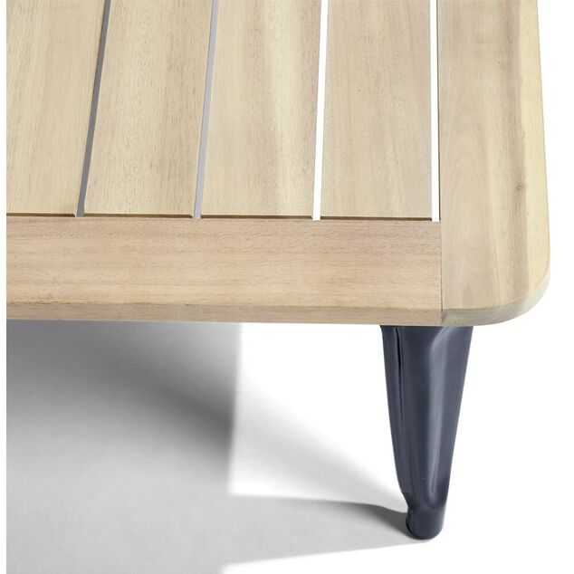 Table basse de jardin Fabrik m&eacute;tal noir et acacia 80x60xH.35 cm
