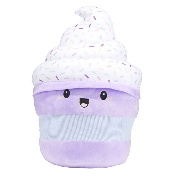 Peluche cupcake XL d&eacute;cor sucr&eacute; polyester violet 28x25xH45cm