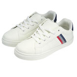 Baskets unisexe simili blanc rayures rouges et bleues T44