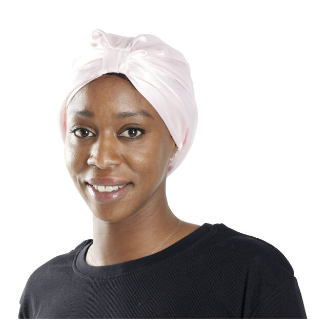 Bonnet de nuit satin&eacute; rose anti-frisottis 15x17cm