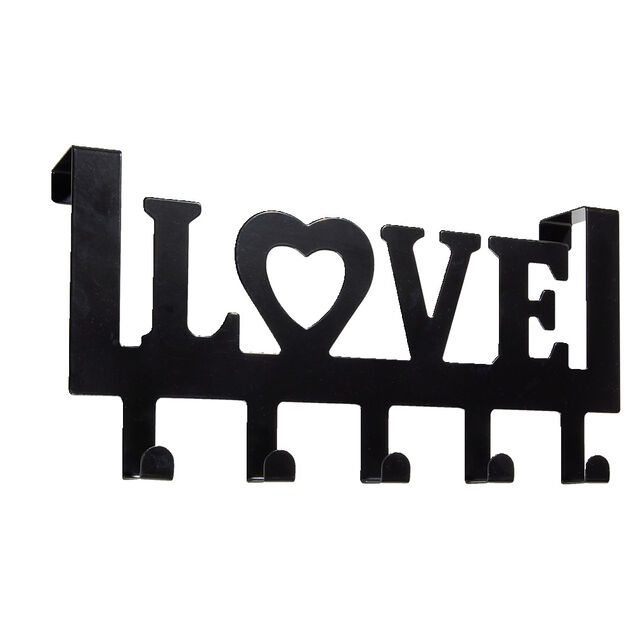 Crochet de porte LOVE en m&eacute;tal blanc ou noir 36,5x16,5cm - 2 mod&egrave;les