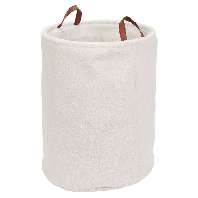 Panier &agrave; linge 56L tissu bouclette blanc