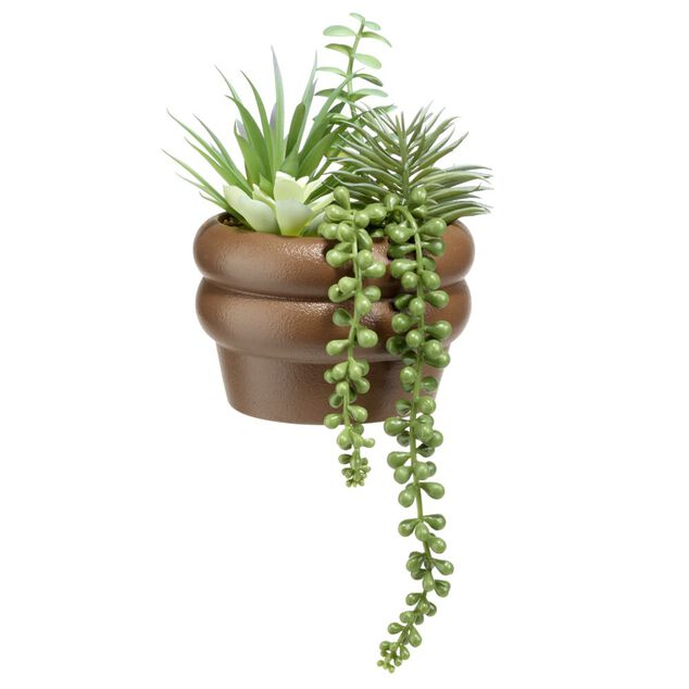 Plante verte artificielle dans pot ciment marron &Oslash;14xH19cm