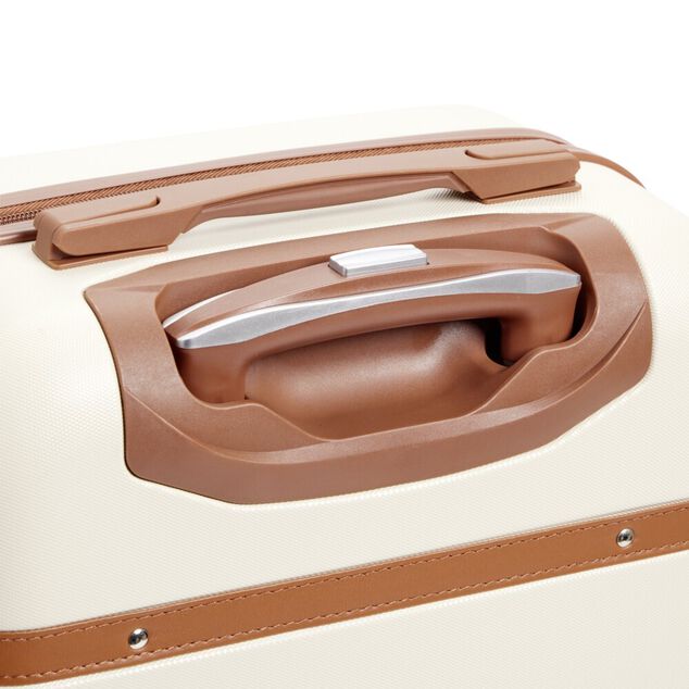 Valise rigide 95L trolley 4 roulettes plastique ABS beige et marron 50x29xH77cm