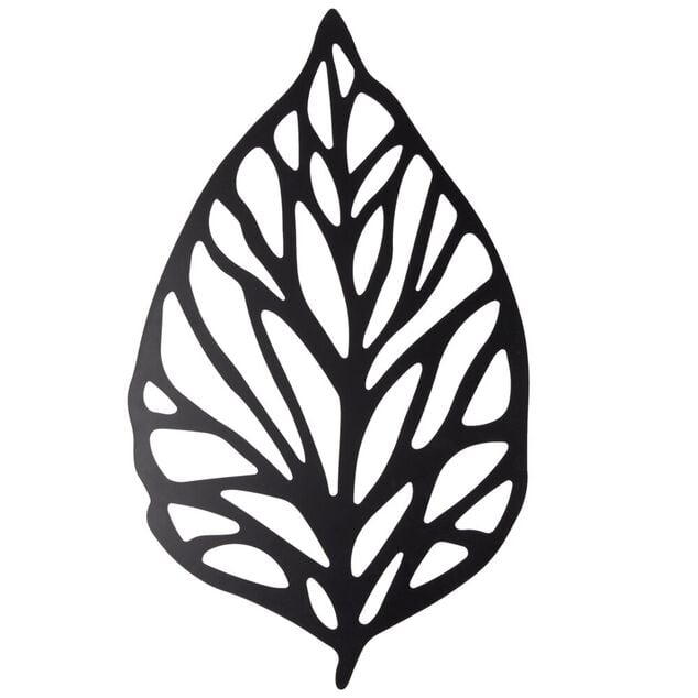 Feuille ajour&eacute;e m&eacute;tal noir d&eacute;co murale  35xH60cm