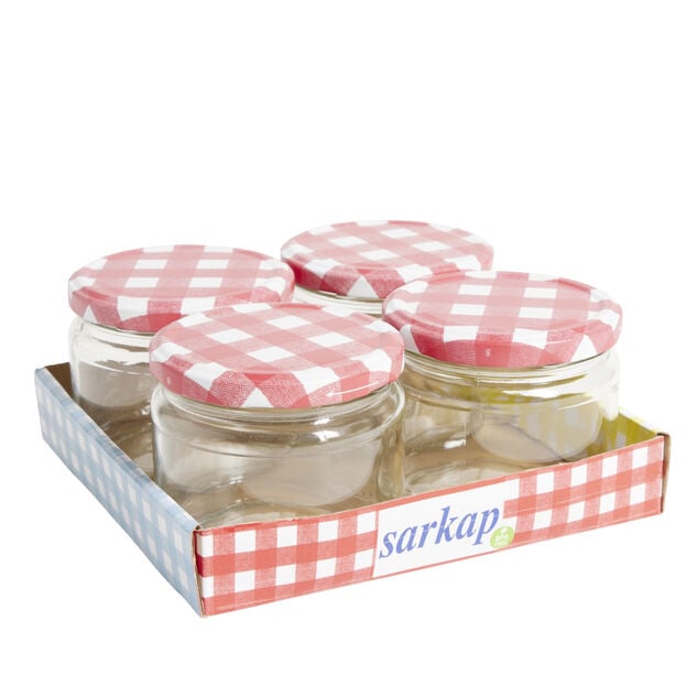 Lot de 4 pots &agrave; confiture acier et verre &Oslash;7,5xH8,7cm