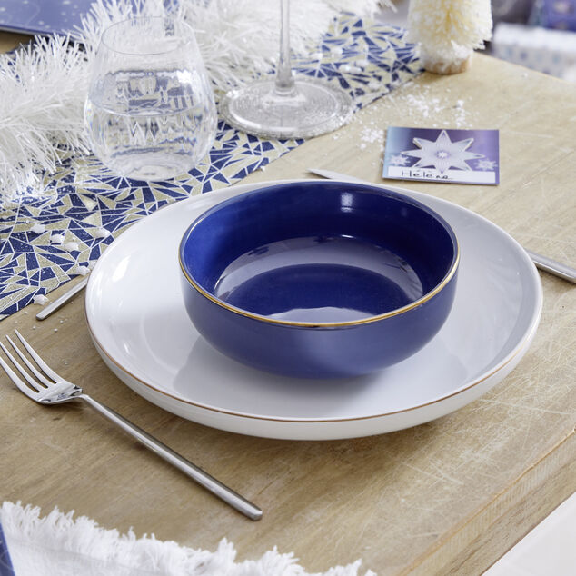 Coupelle Oslo fa&iuml;ence bleu marine avec bord dor&eacute; &Oslash;15xH10cm