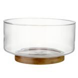 Corbeille &agrave; fruits en verre avec base en bambou &Oslash;23xH13cm