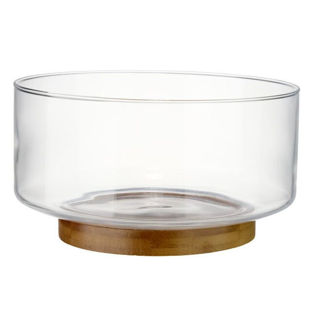 Corbeille &agrave; fruits en verre avec base en bambou &Oslash;23xH13cm