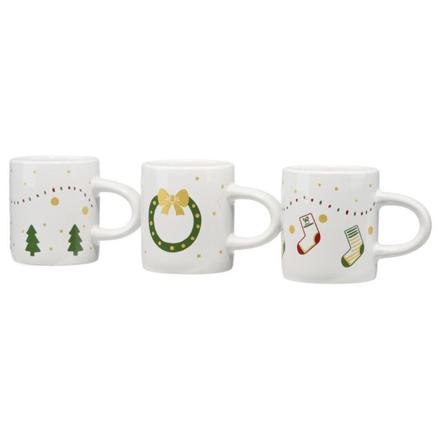 Mug dolomite X3 pcs imprim&eacute;s No&euml;l L8X5XH5 cm blanc et vert