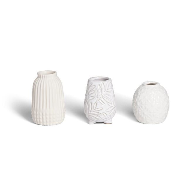 Lot de 3 vases d&eacute;co c&eacute;ramique blanc