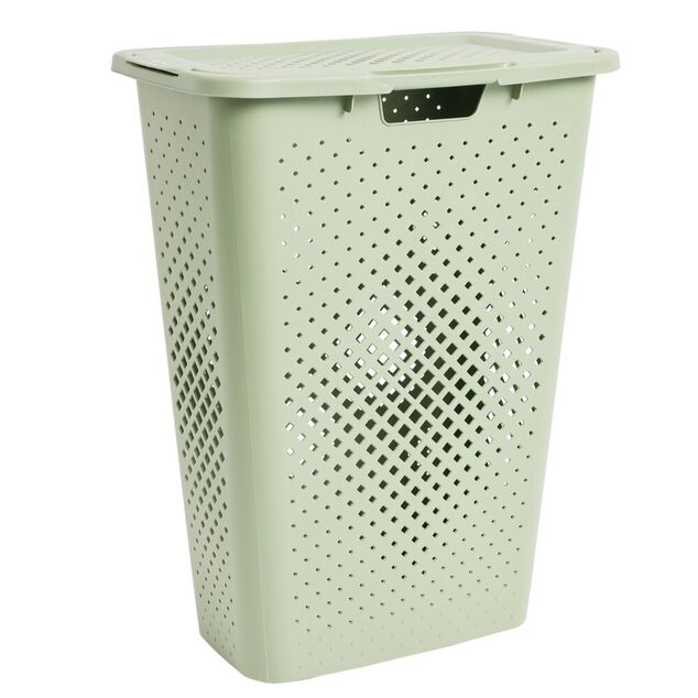Coffre &agrave; linge 40L plastique vert 44x28xH57cm