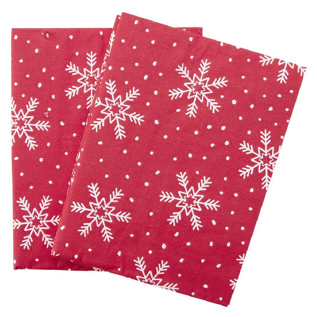 Serviette origami en papier rouge motif flocon blanc x12