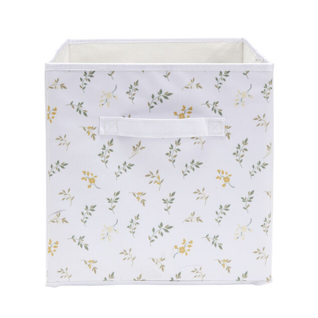 Pani&egrave;re de rangement Box Cube cartonn&eacute;e blanc motif feuillage 31x31xH29cm