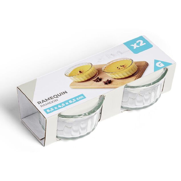 Lot de 2 ramequins en verre transparent &Oslash;8,5xH4,5cm