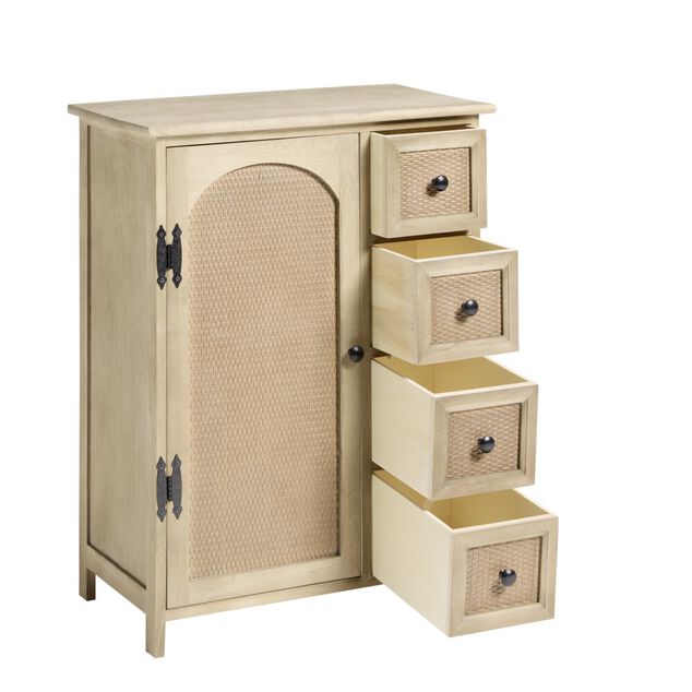Console Jaya 1 porte et 4 tiroirs bois clair 56xH73x32cm