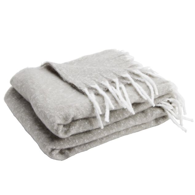 Plaid &agrave; franges uni gris 130x160cm