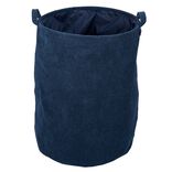 Panier &agrave; linge 56L velours c&ocirc;tel&eacute; bleu
