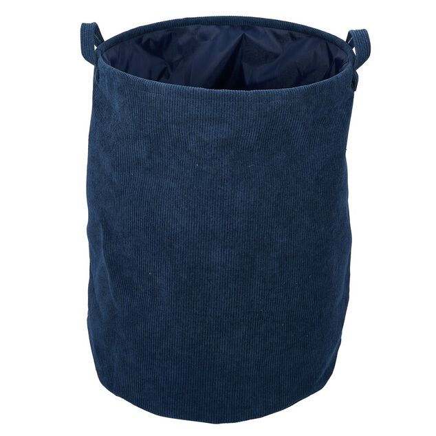 Panier &agrave; linge 56L velours c&ocirc;tel&eacute; bleu