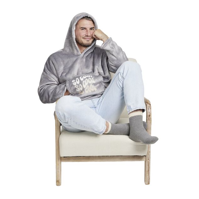 Pull plaid à capuche 70xH80cm avec chaussettes assorties motif fun (2 modèles)