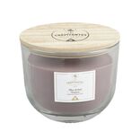 Bougie crépitante dans verre couvercle et mèche bois senteur fleur de tiaré 50H