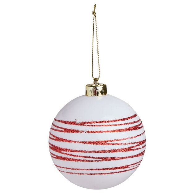 Boule de Noël blanche spirale rouge pailleté Ø8cm