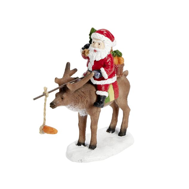 Sujet Père Noël avec renne en polyrésine 11x5xH10cm