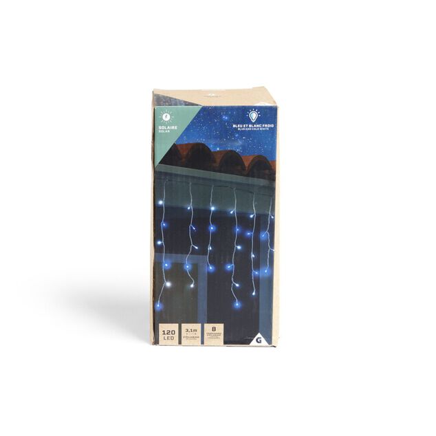 Guirlande lumineuse solaire bordure toit 120LED bleu et blanc froid 3m