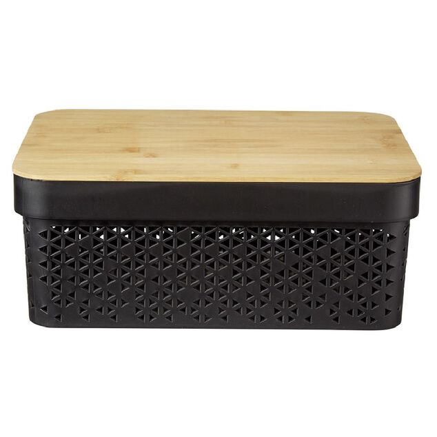 Panière noire avec couvercle bambou naturel H12 cm