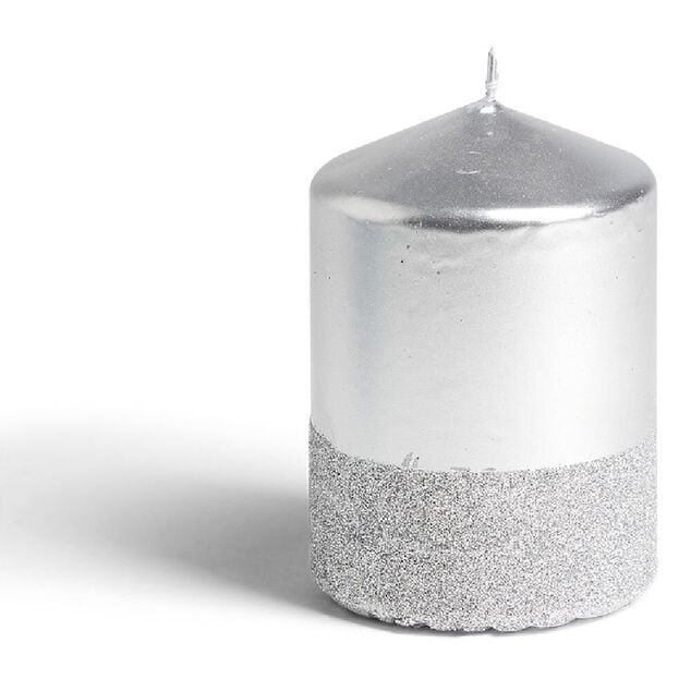 Bougie pilier paillet&eacute; gris argent&eacute; &Oslash;7xH10 cm