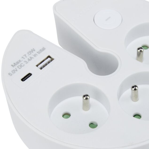 Multiprise 3 entr&eacute;es 1 port USB-A et USB-C (2 mod&egrave;les)