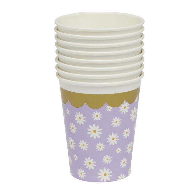 Lot de 8 gobelets motif pâquerette carton 24cl - 4 coloris