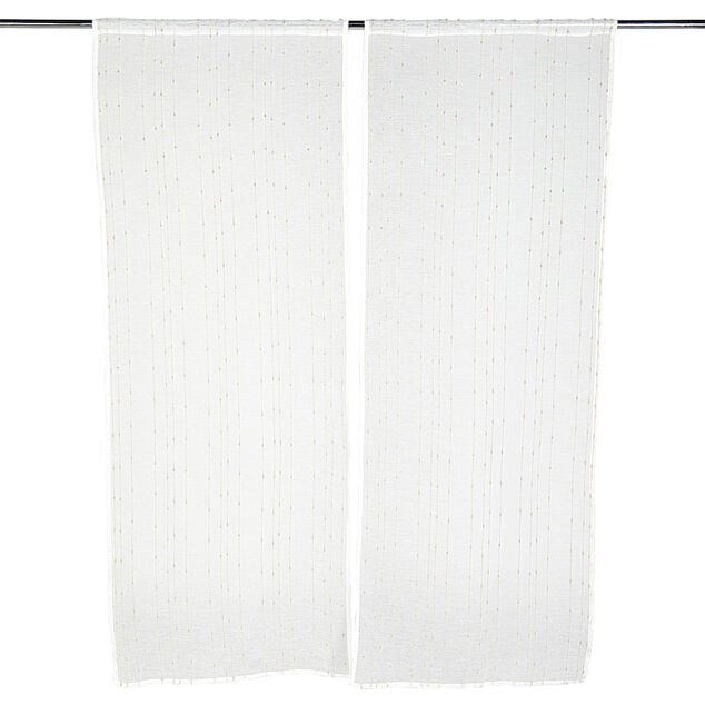 Vitrage droit passe tringle x2 blanc broderie fil beige 60x160cm