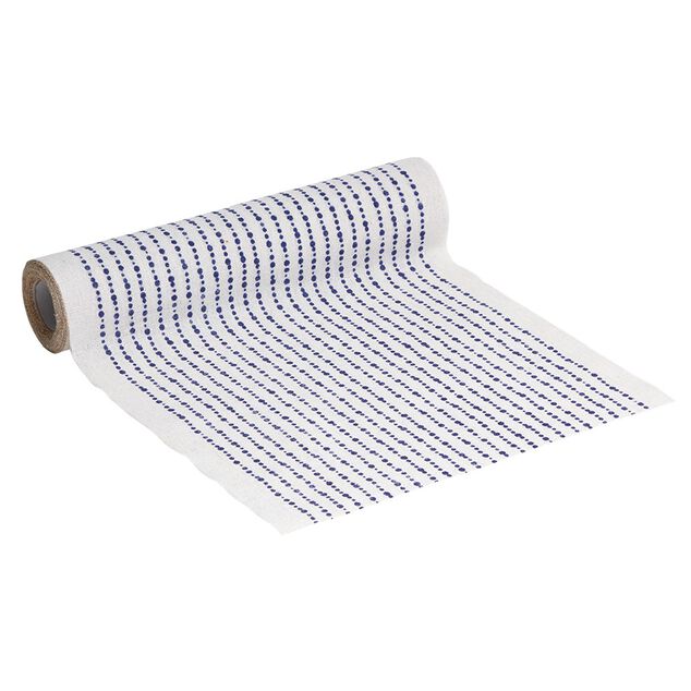 Chemin de table effet Lin motif perle bleu