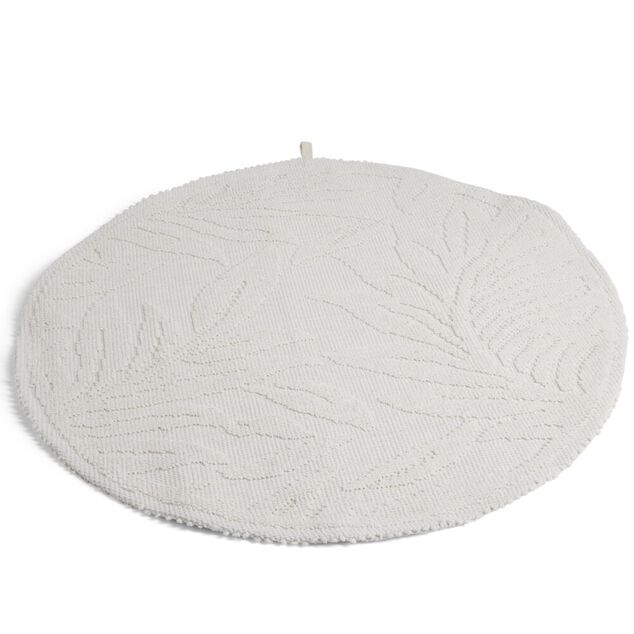 Tapis de bain motif feuilles rond &Oslash;70cm coton beige