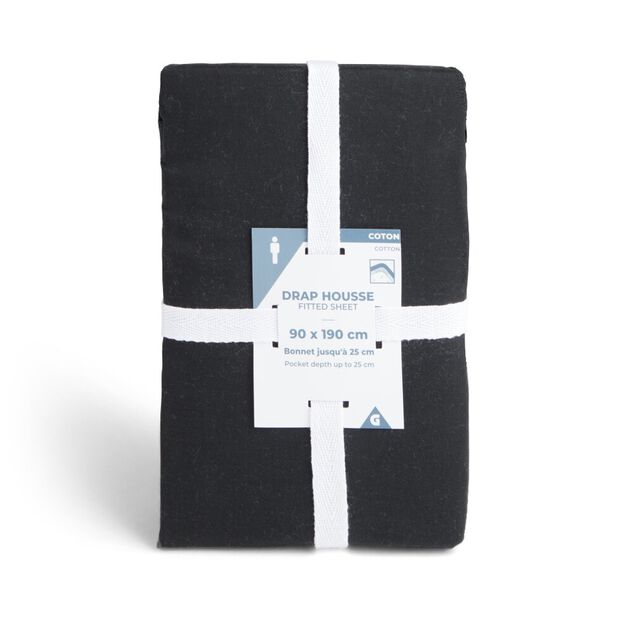 Drap housse 140x190cm 100% coton noir