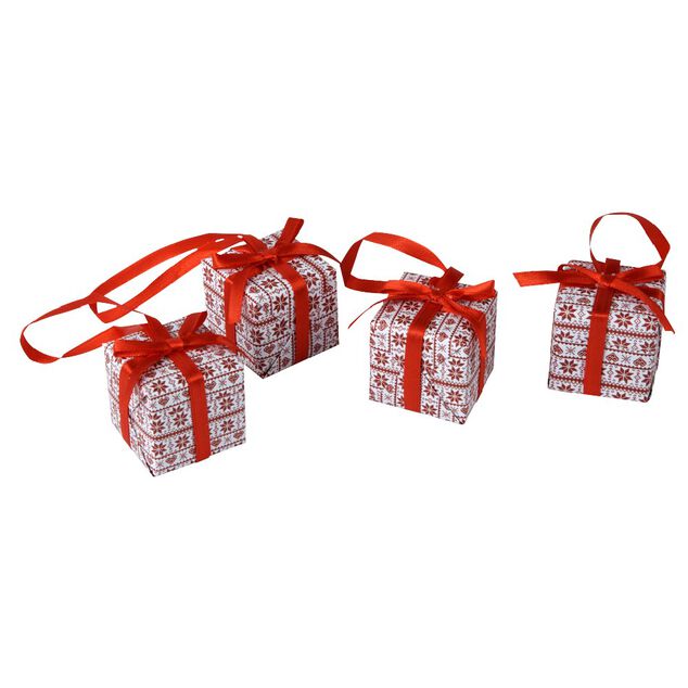 Supension forme cadeau de Noël rouge blanc x 4