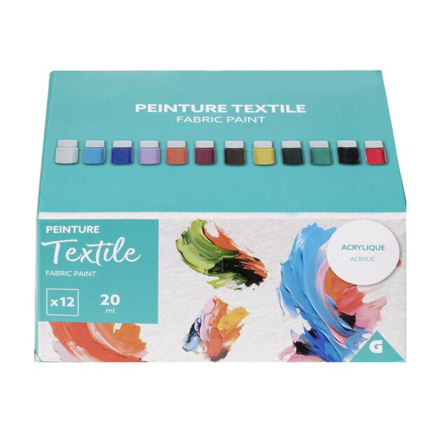 Peinture acrylique en pot pour tissu 20ml - 12 pi&egrave;ces