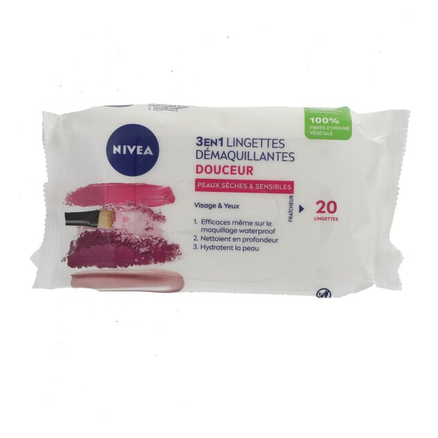 Lot de 20 lingettes d&eacute;maquillantes 3 en 1 Nivea