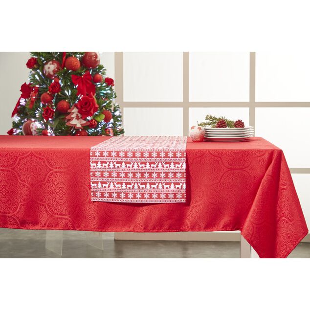 Nappe jacquard rouge motif arabesque L 250 cm