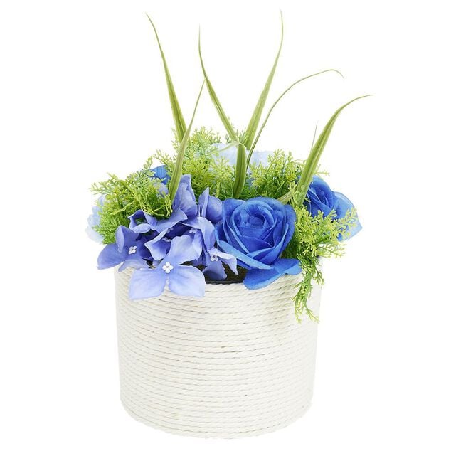 Pot corde rose et hortensia artificiel &Oslash;20xH22cm