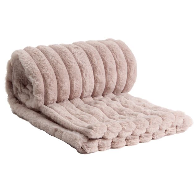 Plaid flanelle stries en relief rose p&acirc;le130x160cm